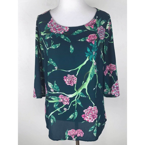 Anthropologie HD Paris Eira Green Floral Top - Picture 2 of 3